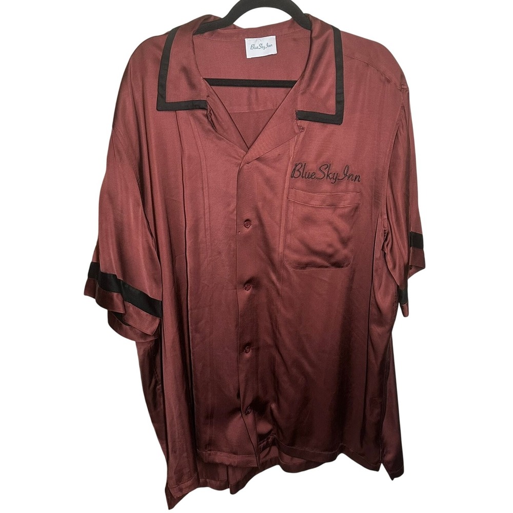 Blue Sky Inn Men's XXL Burgundy Satin Camp Collar Resort Button Up Matching Set